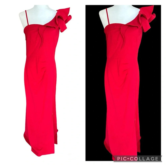 Ruffle One Shoulder Strap Formal Prom Wedding Red Large Red Gown BNWT - Picture 1 of 9